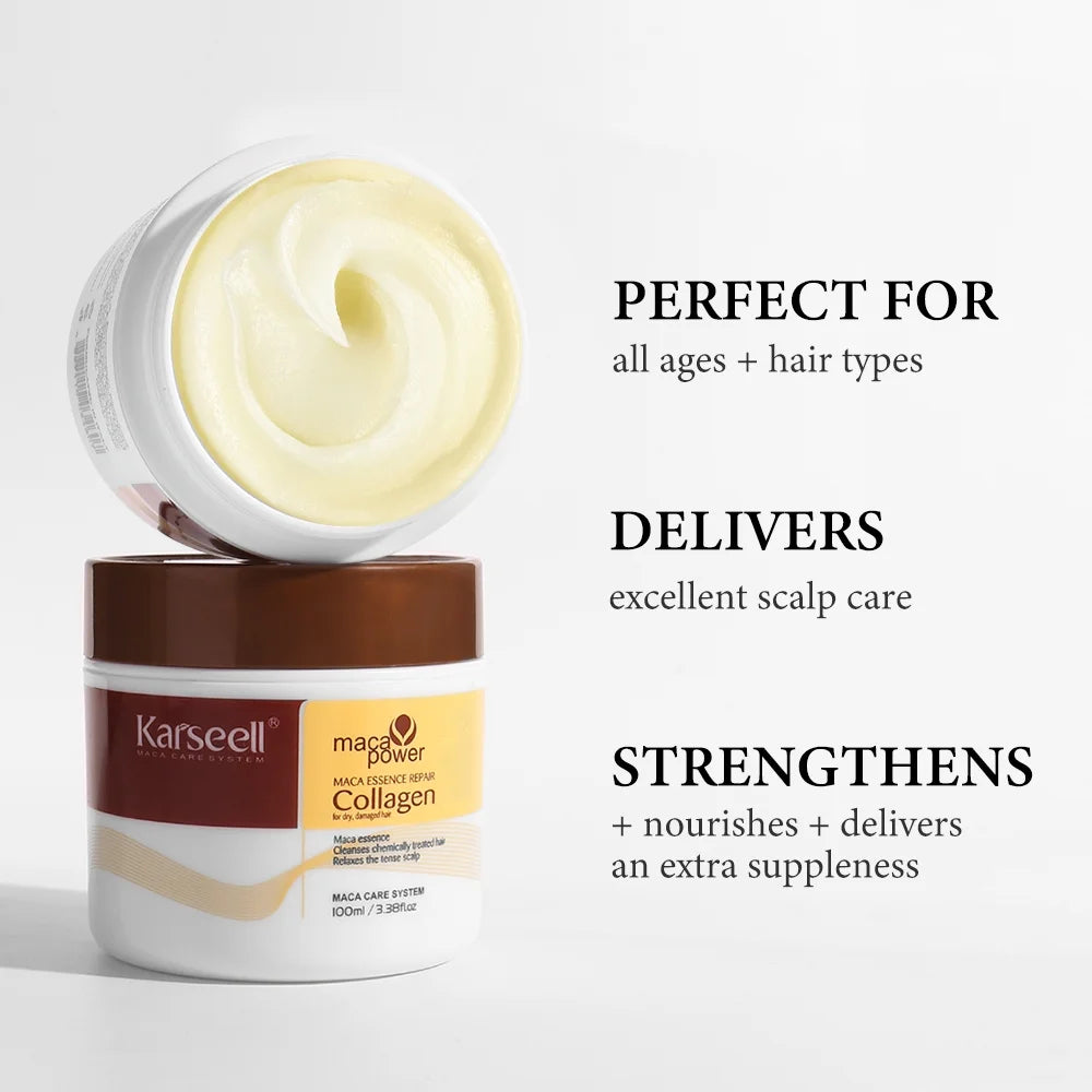 Collagen Hair Treatment Deep Repair Conditioning Argan Oil Collagen Hair Mask Essence for Dry Damaged Hair All Hair Types, 3.38Floz 100Ml