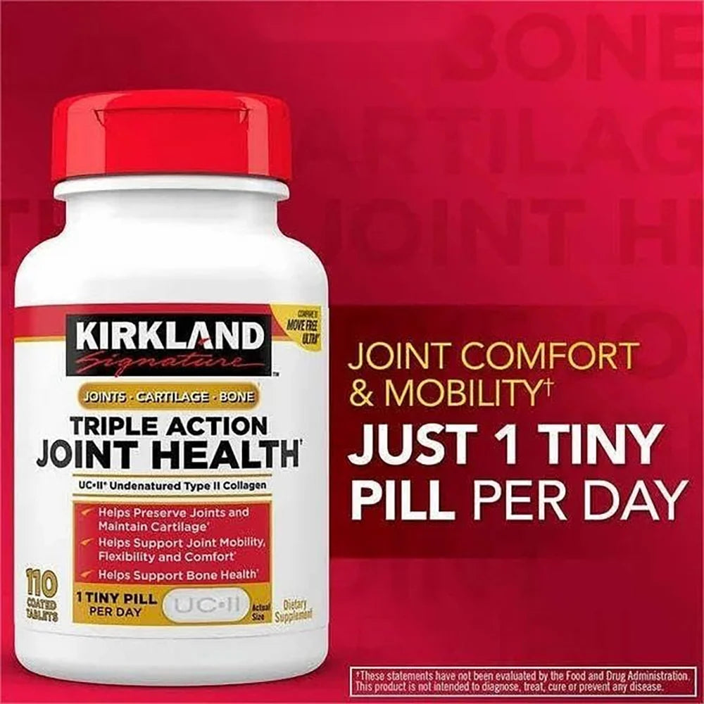 Kir-Kland Signature Triple Action Joint Health Undenatured Type II Collagen Supplement , Helps Support Joints & Cartilage and Bone, 110 Coated Tablets