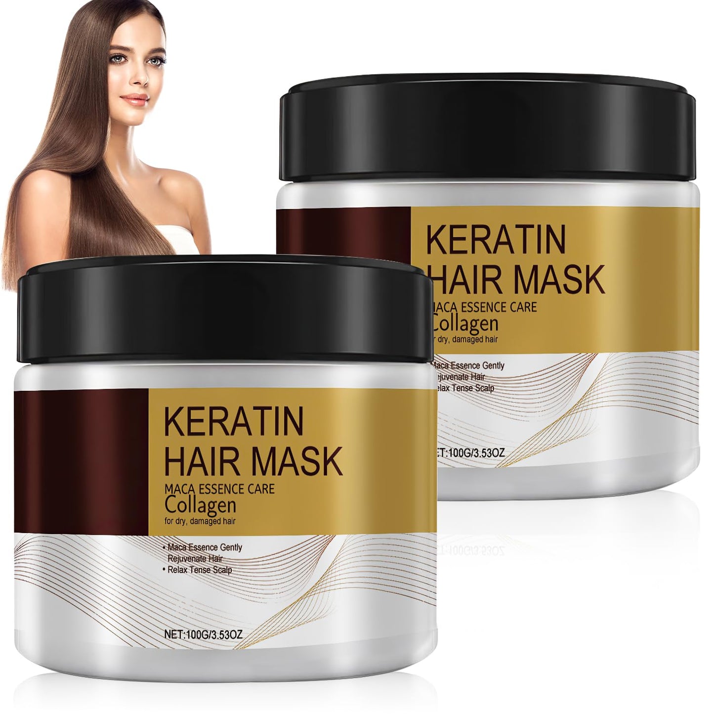 Collagen Hair Mask for Damaged Hair, Argan Oil, 100Ml, 2 Pcs, Deep Repair, Keratin Protein & Coconut Oil, for All Hair Types