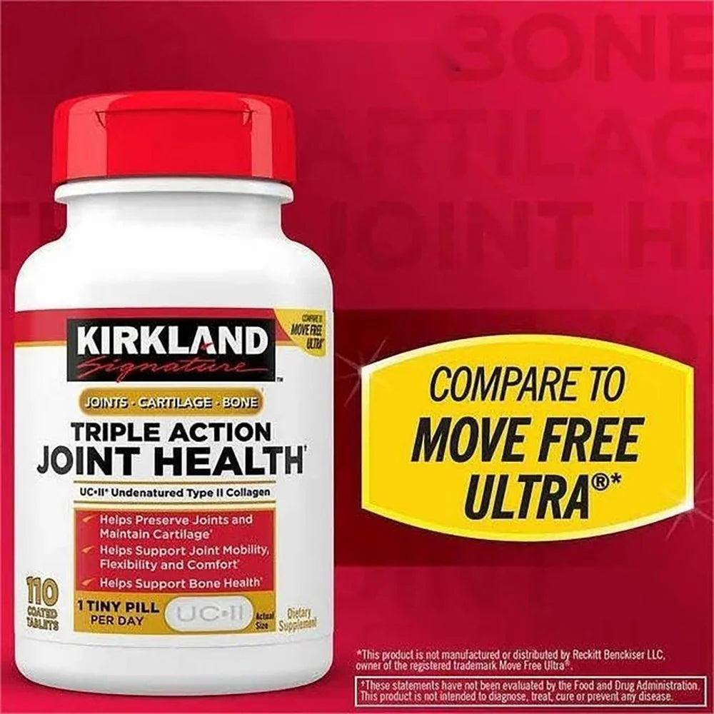 Kir-Kland Signature Triple Action Joint Health Undenatured Type II Collagen Supplement , Helps Support Joints & Cartilage and Bone, 110 Coated Tablets