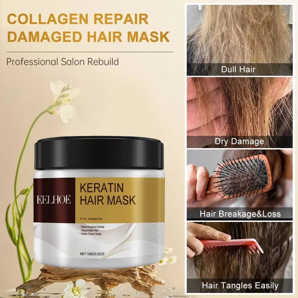 100G Collagen Hair Mask Keratin Hair Treatment Deep Repair Argan Oil Collagen Essence Keratin Conditioner for Dry Damaged Hair
