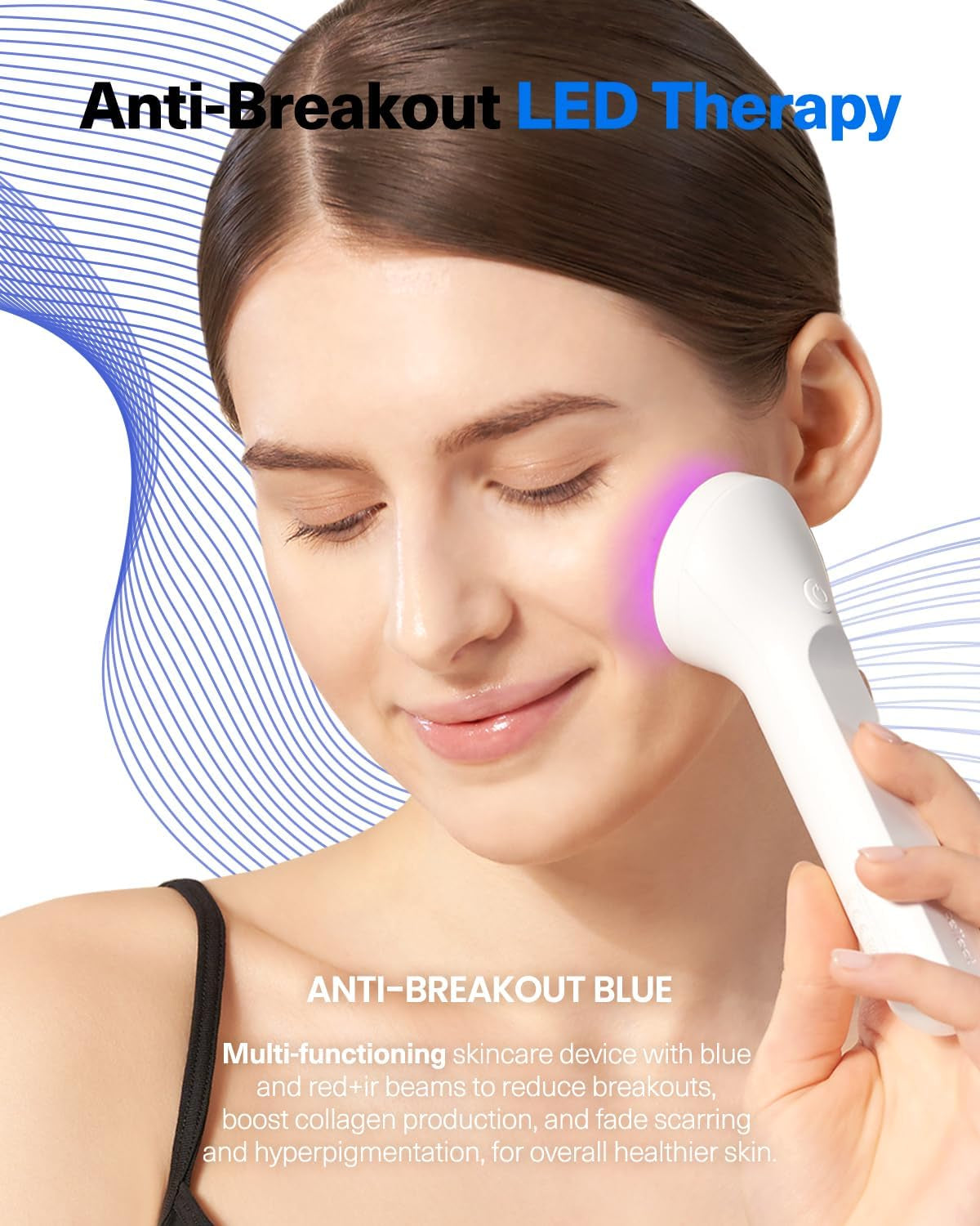 Anti-Breakout Blue Beauty Beam by  Red Infrared Blue LED Handheld Portable Blemish Clearing Therapy Facial Skincare Device for Spa & Home