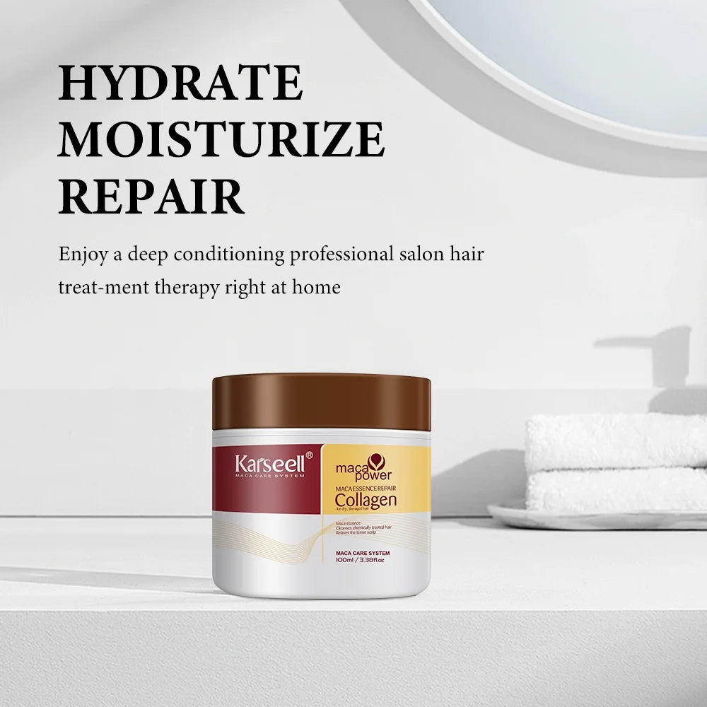 Collagen Hair Treatment Deep Repair Conditioning Argan Oil Collagen Hair Mask Essence for Dry Damaged Hair All Hair Types, 3.38Floz 100Ml