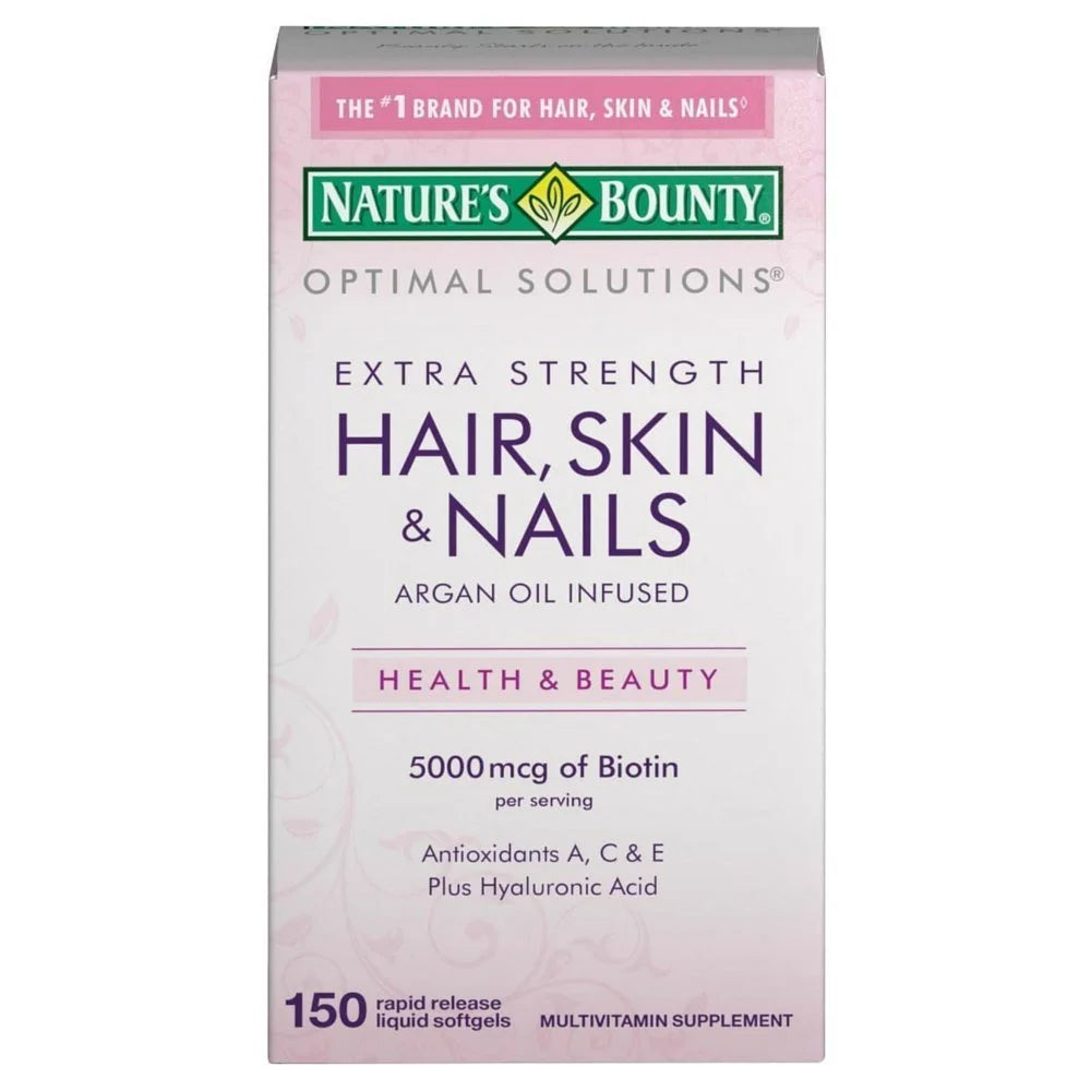 Optimal Solutions Extra Srength Hair Skin & Nails 5000 Mcg of Biotin, Softgels 150 Ea (Pack of 2)