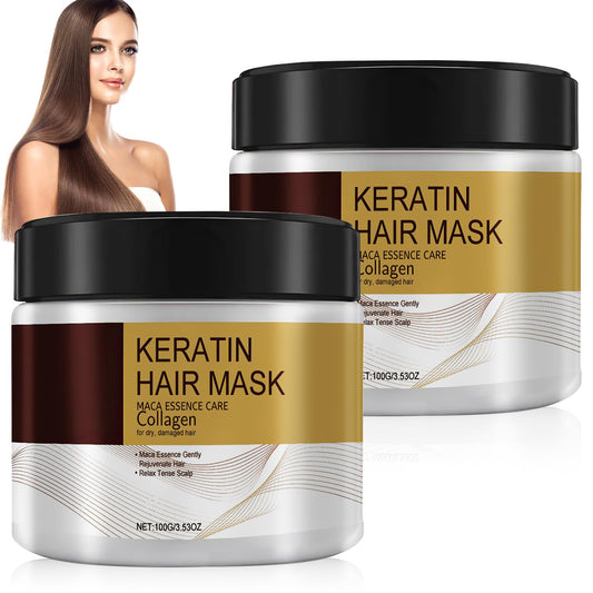 Collagen Hair Mask for Damaged Hair, Argan Oil, 100Ml, 2 Pcs, Deep Repair, Keratin Protein & Coconut Oil, for All Hair Types
