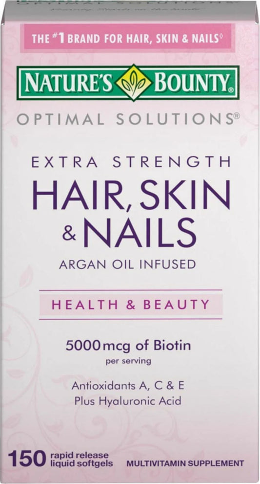 Optimal Solutions Extra Srength Hair Skin & Nails 5000 Mcg of Biotin, Softgels 150 Ea (Pack of 2)